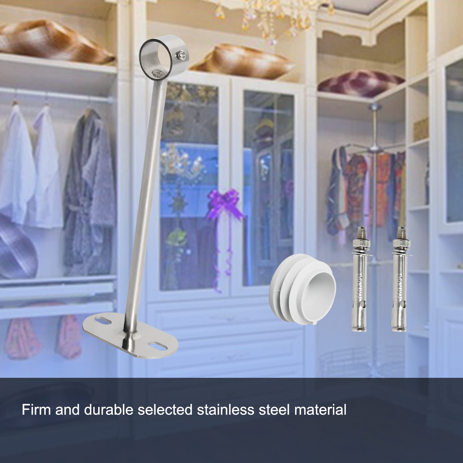 Aopin Closet Rod Brackets, 25Mm/1'' Curtain Rod Ceiling-Mount Brackets, Stainless Steel, Brushed Finish, Polished End Supports,